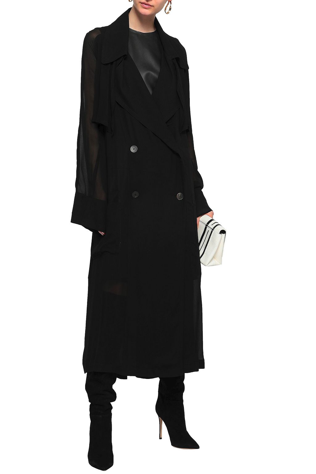 ANN DEMEULEMEESTER Double-breasted georgette trench coat | THE OUTNET