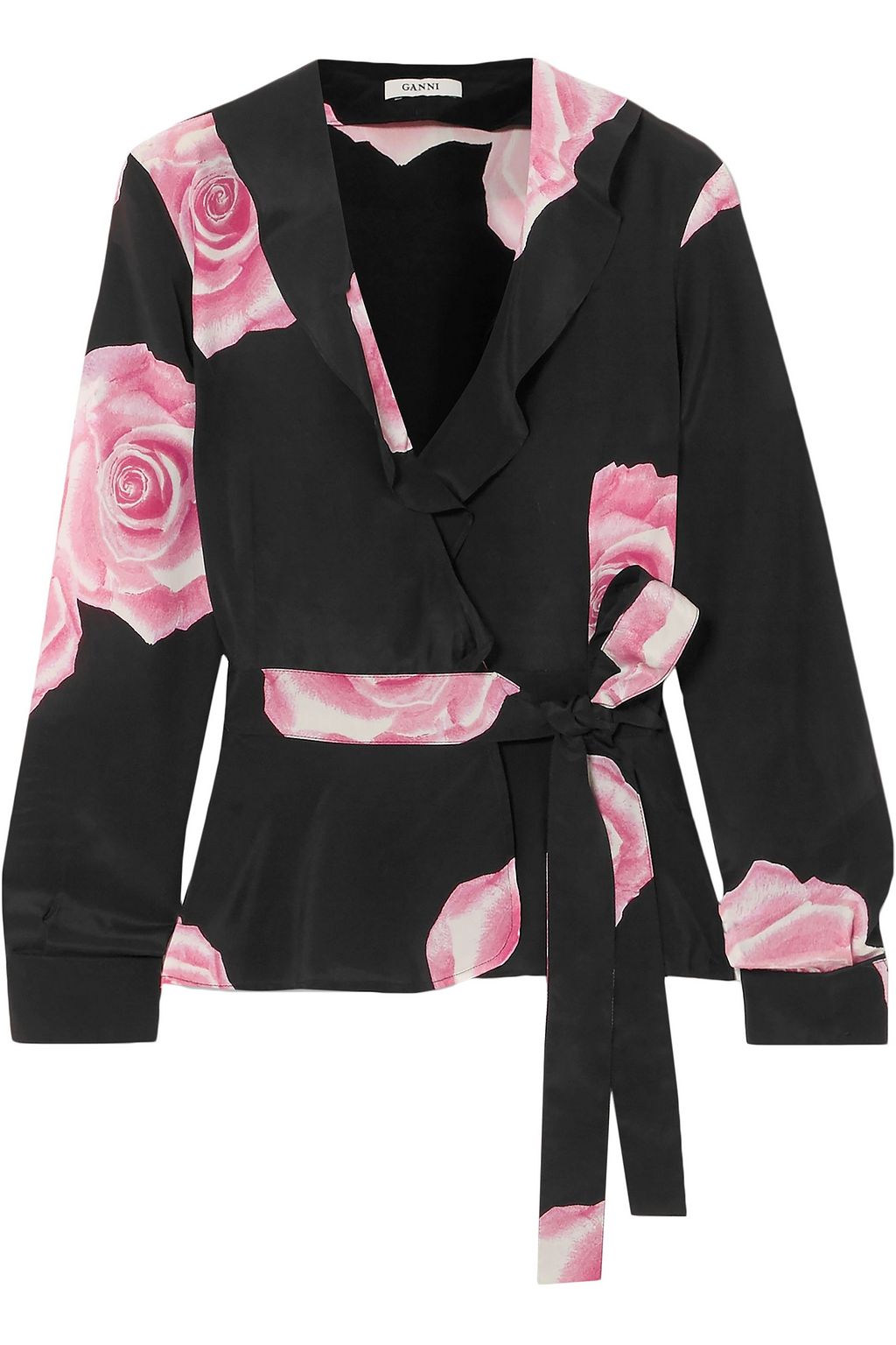 ganni pink wrap top