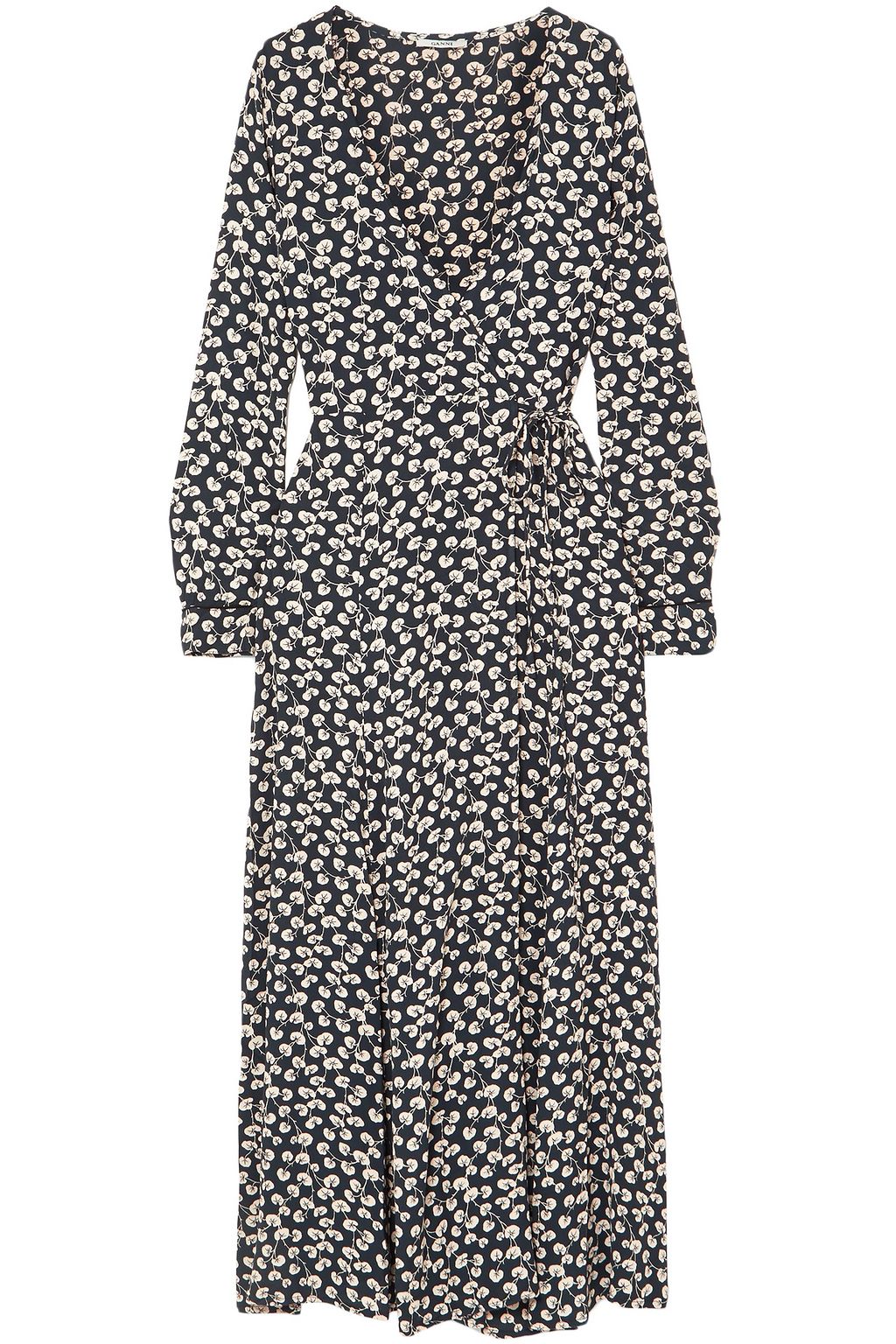 GANNI Roseburg floral-print crepe midi wrap dress | Sale up to 70% off ...