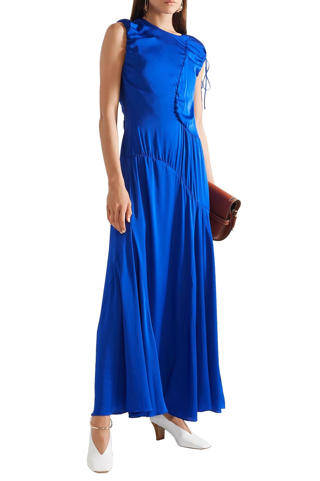 ELLERY ルーシュ入り ストレッチシルク マキシワンピース