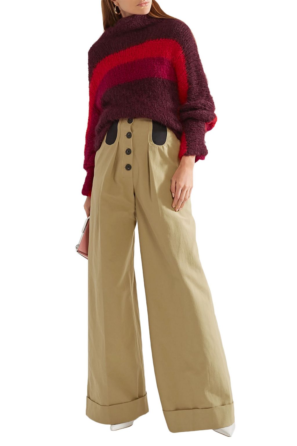 ROSIE ASSOULIN Button-detailed cotton-blend wide-leg pants