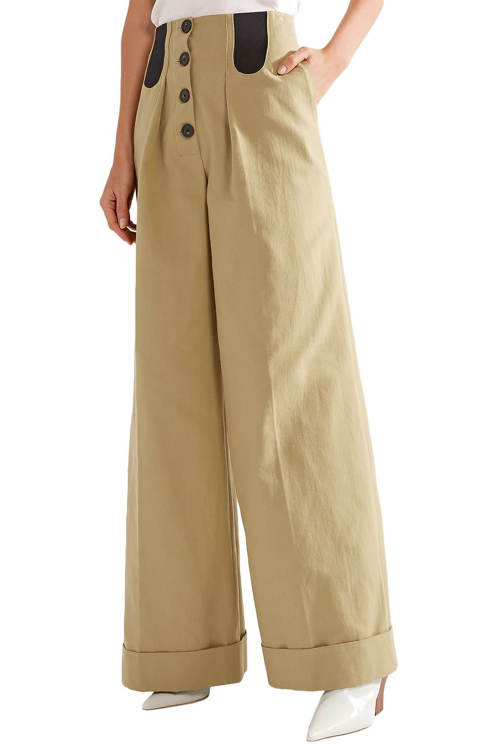 ROSIE ASSOULIN Button-detailed cotton-blend wide-leg pants