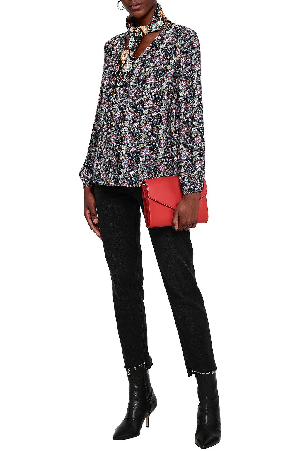 FRAME Floral-print crepe blouse