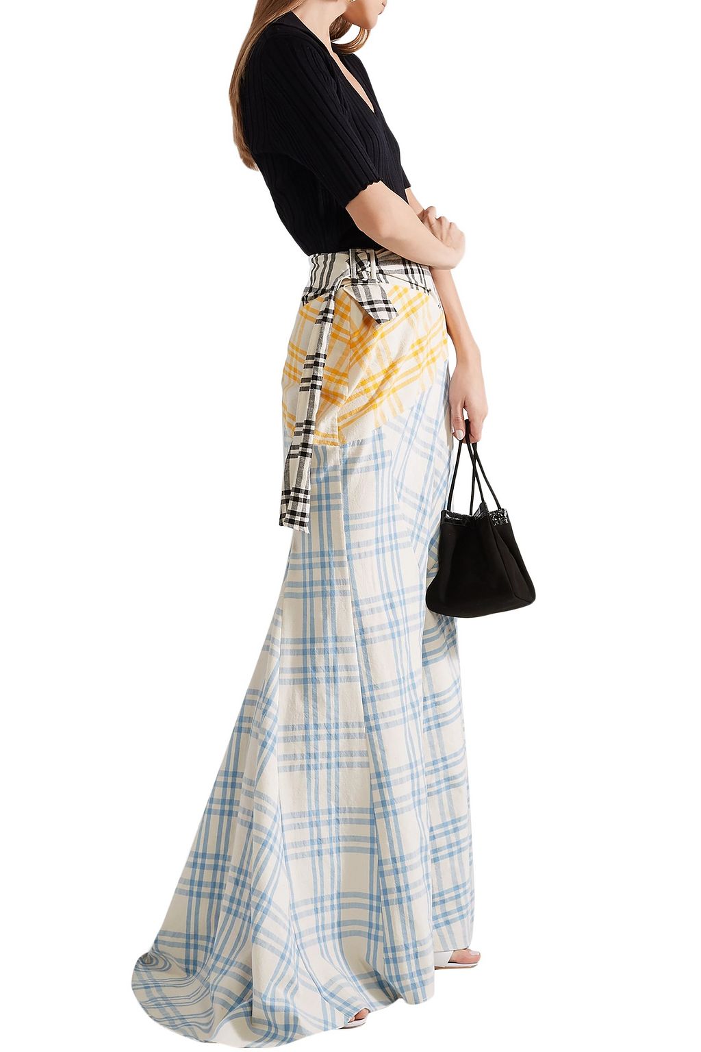 ROSIE ASSOULIN Cut And Paste paneled checked cotton maxi skirt