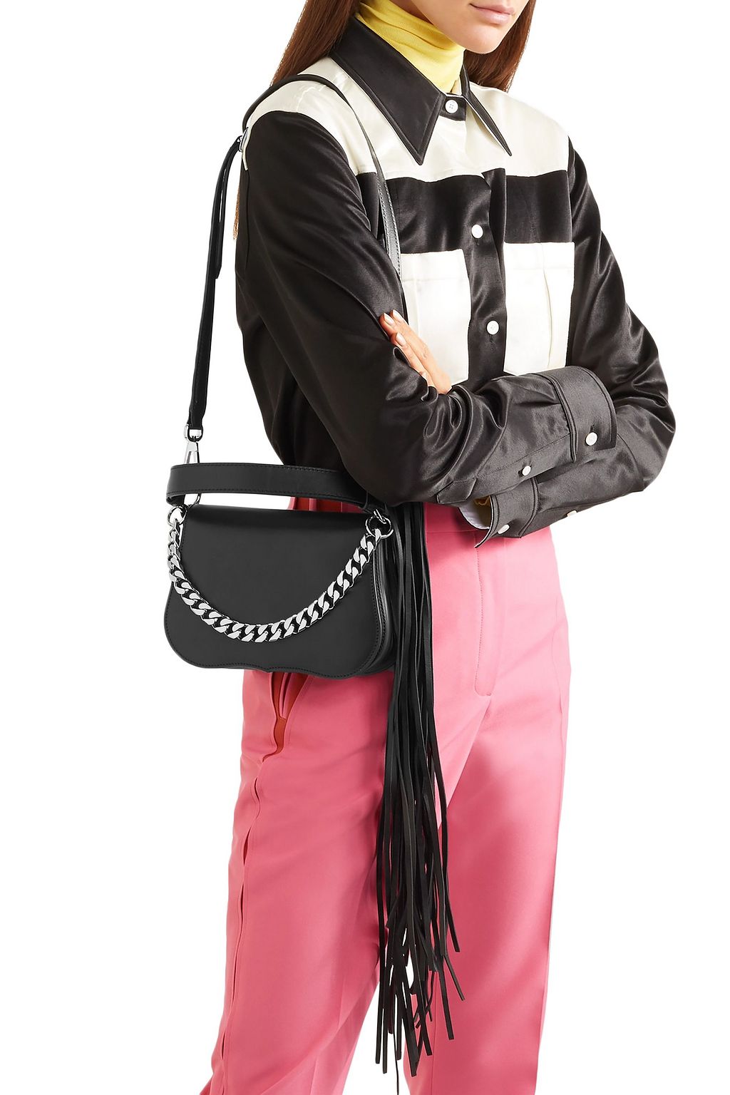 CALVIN KLEIN 205W39NYC Fringed chain-trimmed leather shoulder bag