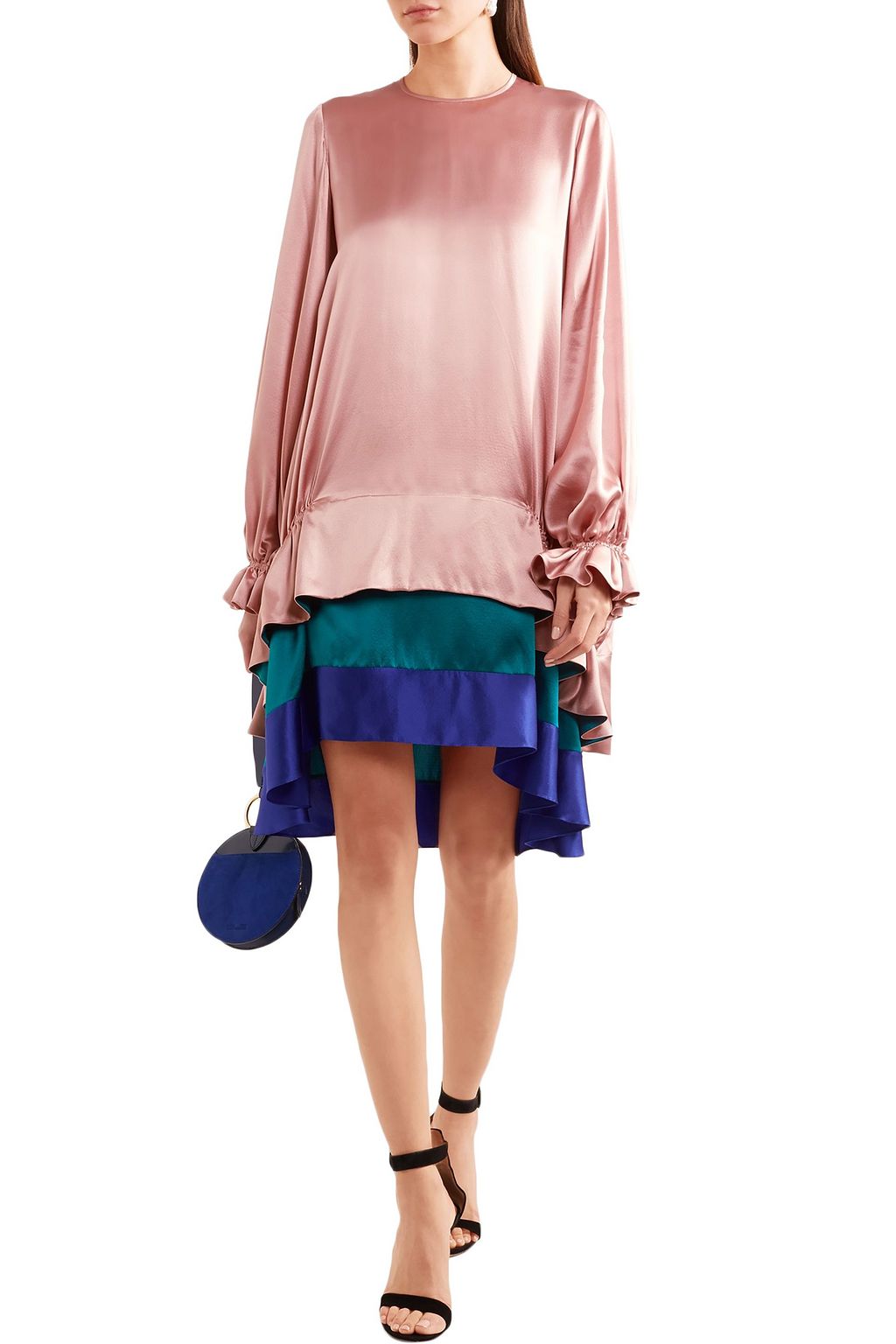 ROKSANDA Tiered color-block silk-satin mini dress