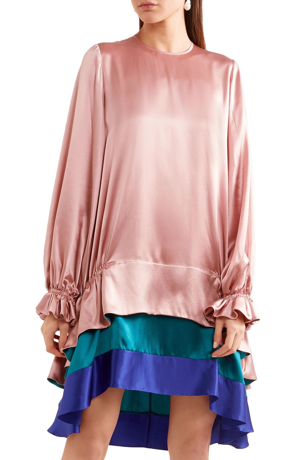 ROKSANDA Tiered color-block silk-satin mini dress