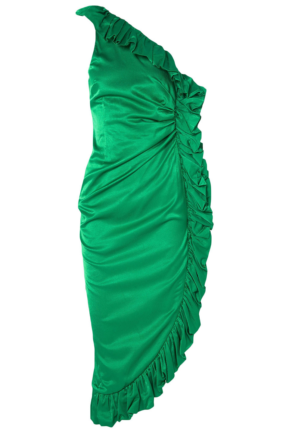 the attico - one-shoulder ruffled cotton-blend satin midi dress - green - it 36