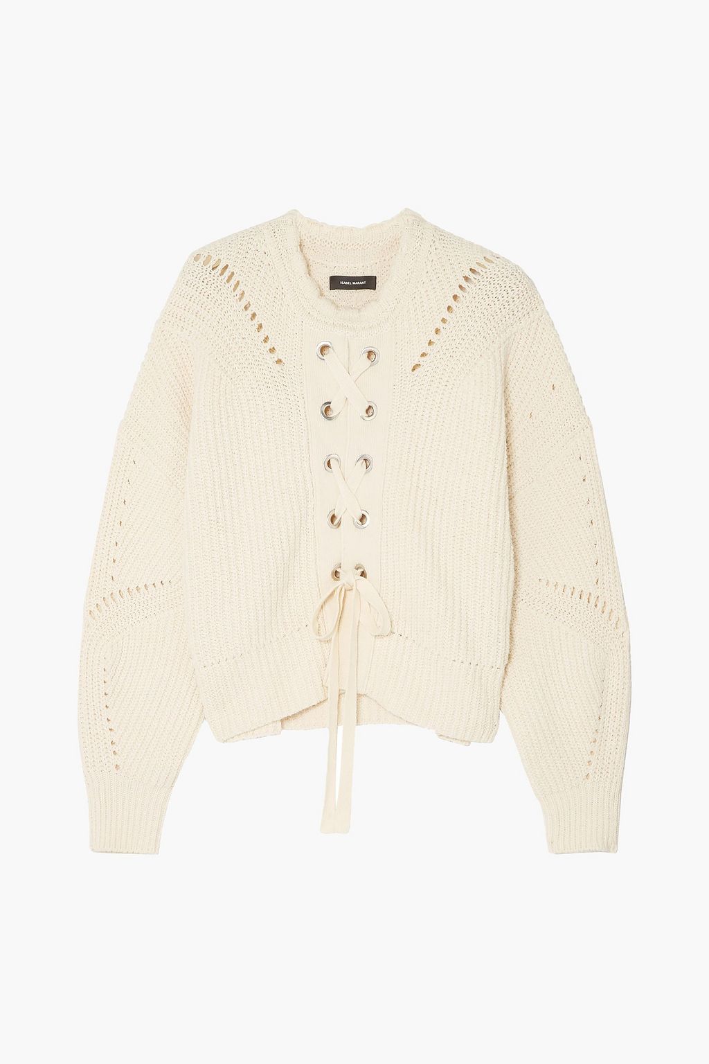 Cream Lacy lace-up ribbed cotton-blend 