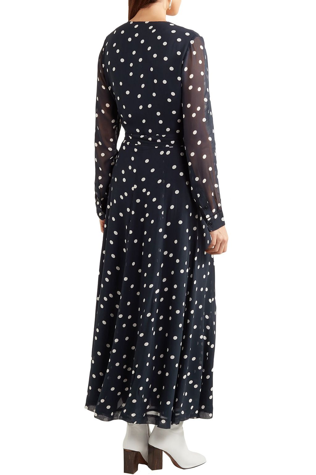 GANNI Barra polka-dot chiffon midi wrap dress