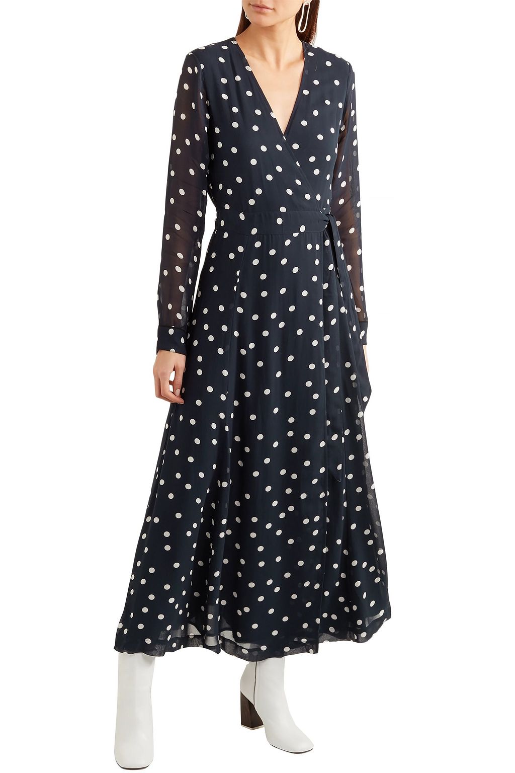 GANNI Barra polka-dot chiffon midi wrap dress