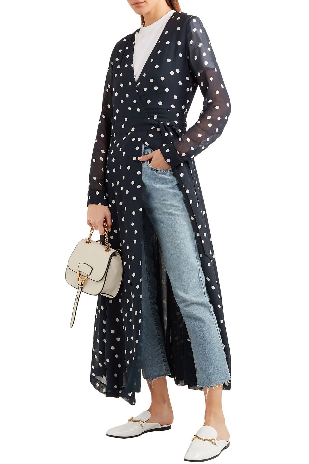 GANNI Barra polka-dot chiffon midi wrap dress