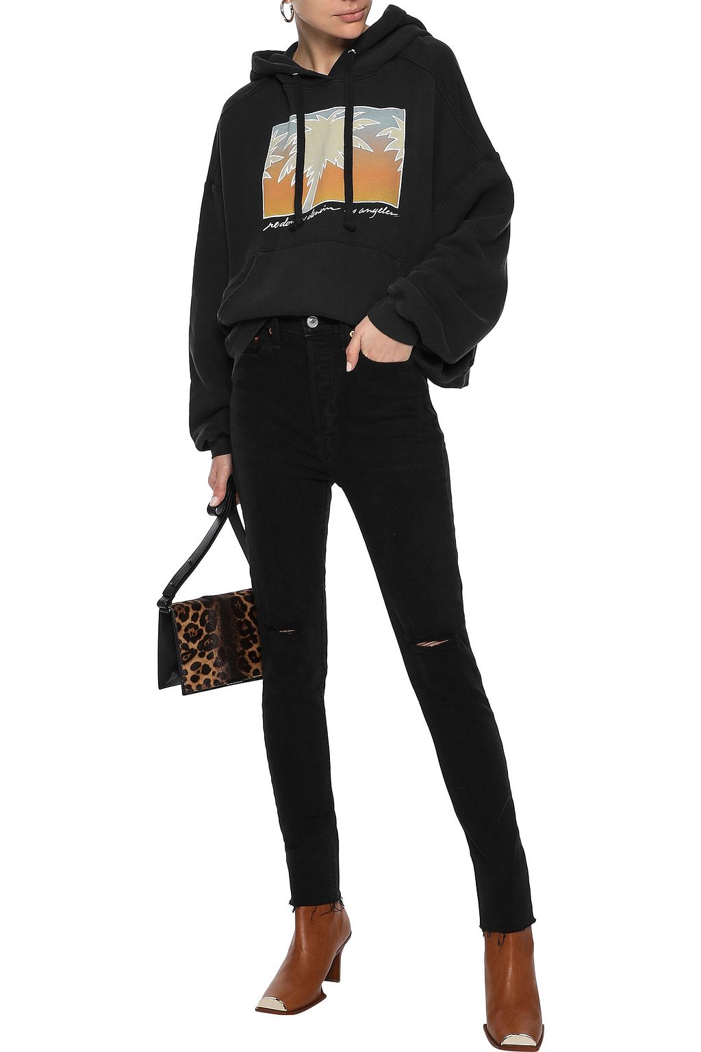 RE/DONE جينز skinny مرتفع الخصر بأجزاء ممزقة