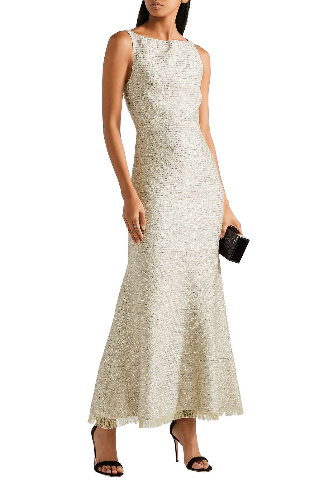 OSCAR DE LA RENTA Sequin-embellished metallic crepe gown