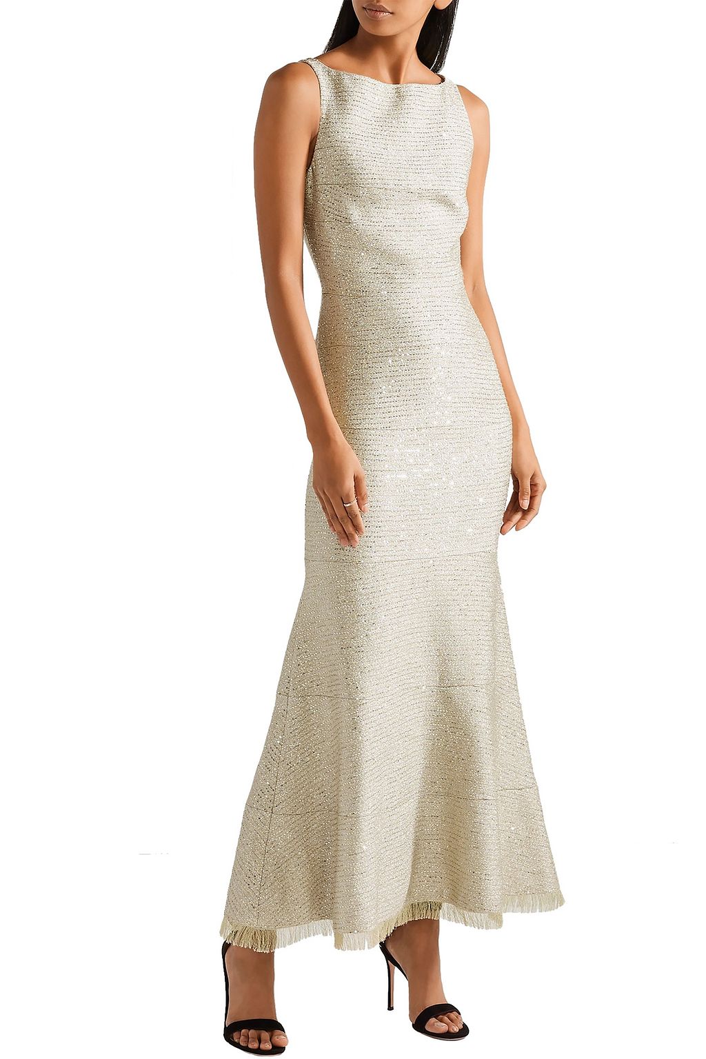 OSCAR DE LA RENTA Sequin-embellished metallic crepe gown