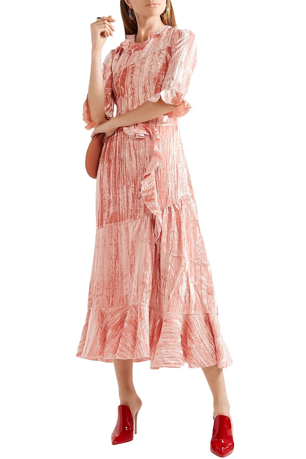 REJINA PYO Crinkled velvet midi dress