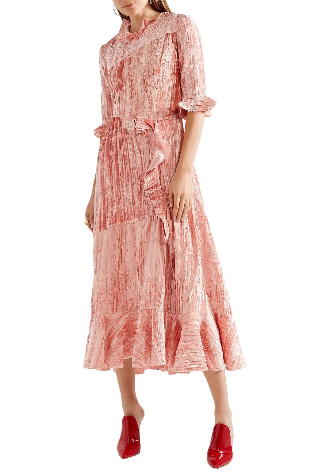 REJINA PYO Crinkled velvet midi dress