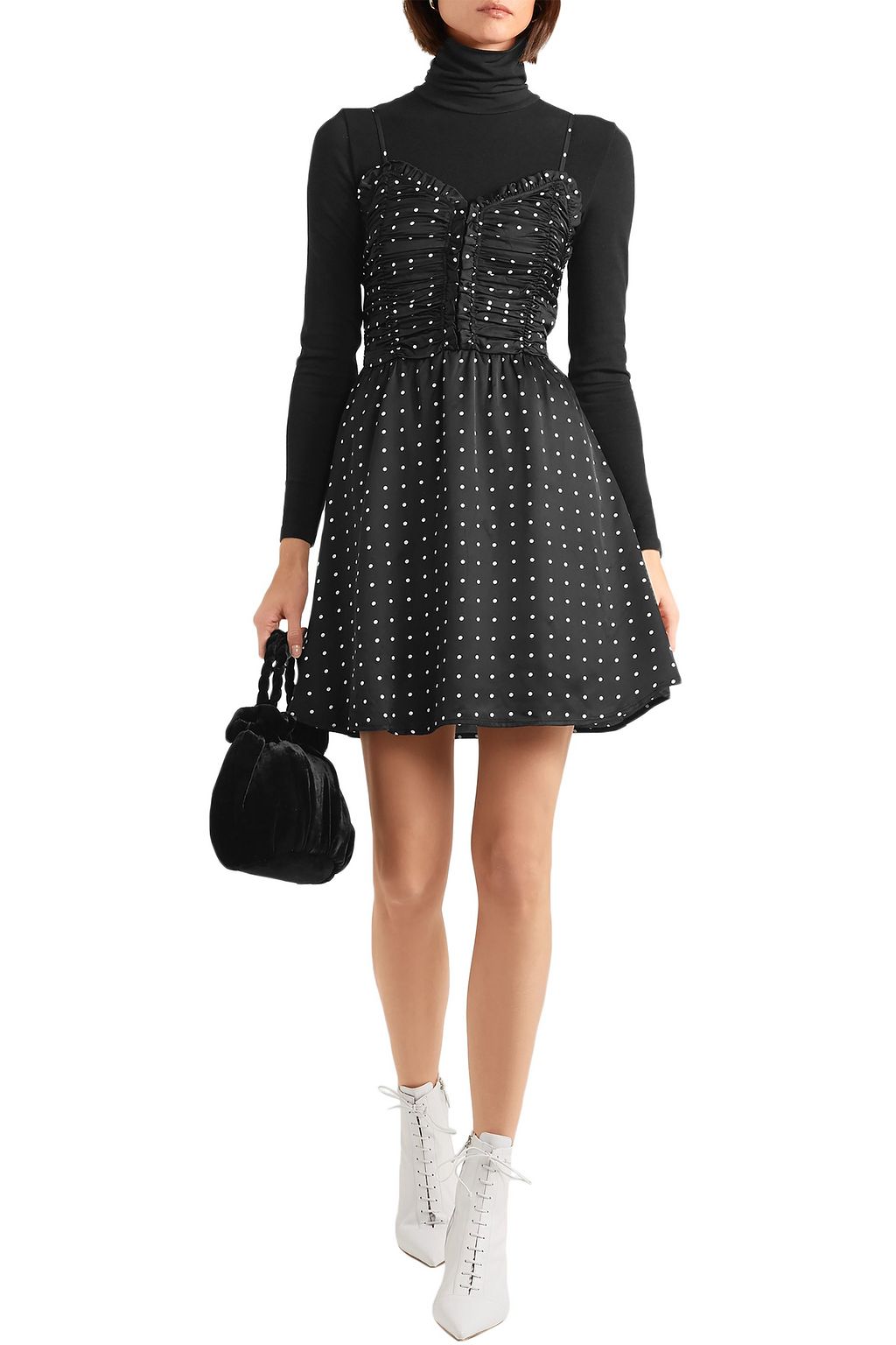 MAJE Polka-dot ruched satin mini dress