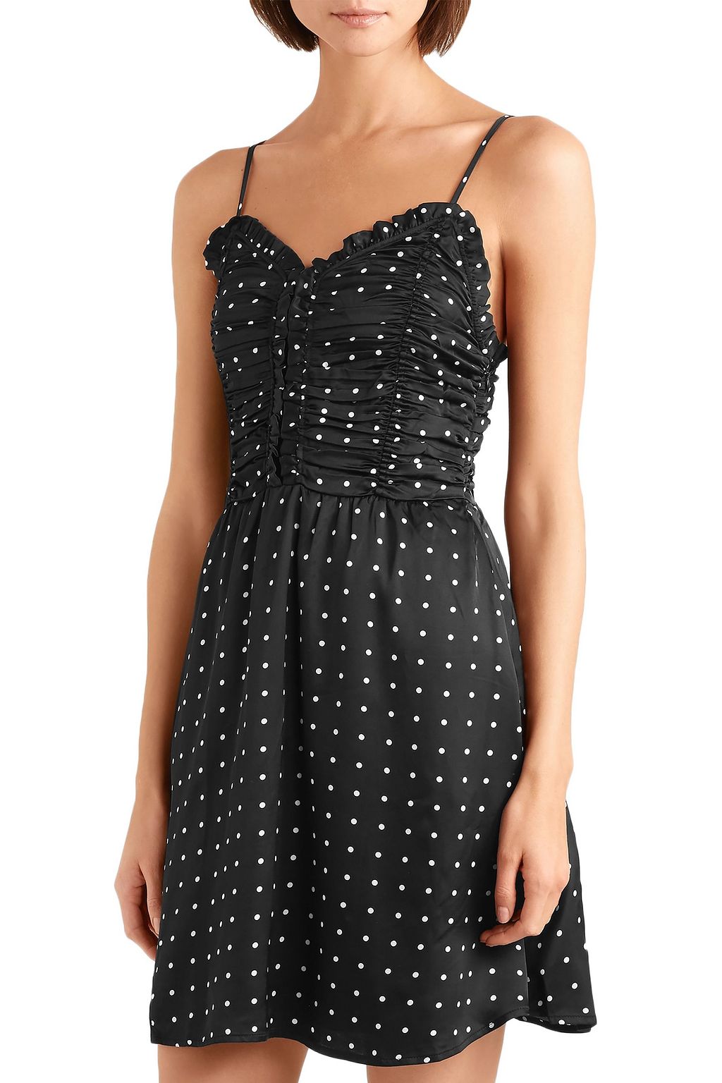 MAJE Polka-dot ruched satin mini dress