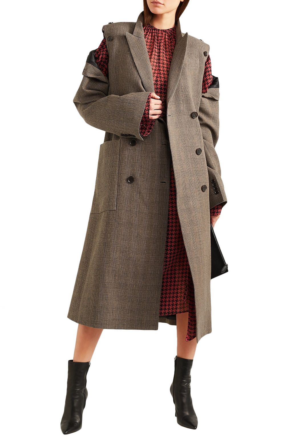 ROKH Convertible double-breasted checked silk-tweed coat