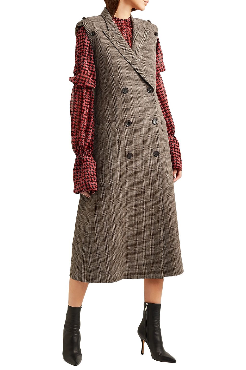 ROKH Convertible double-breasted checked silk-tweed coat