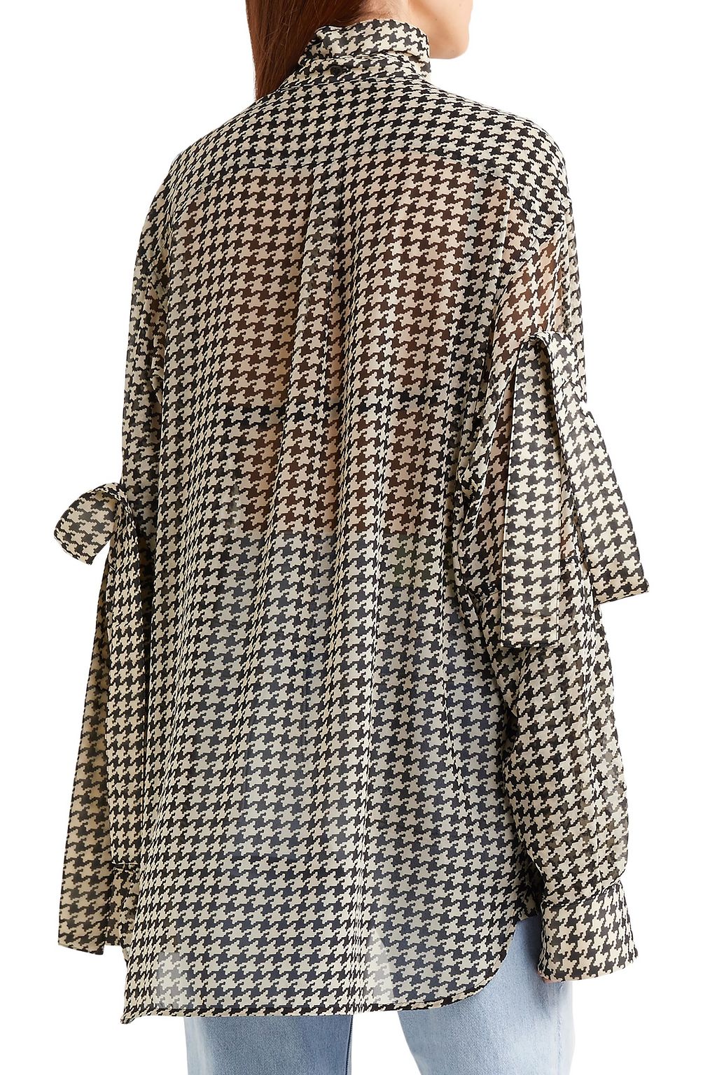 ROKH Tie-detailed houndstooth georgette blouse