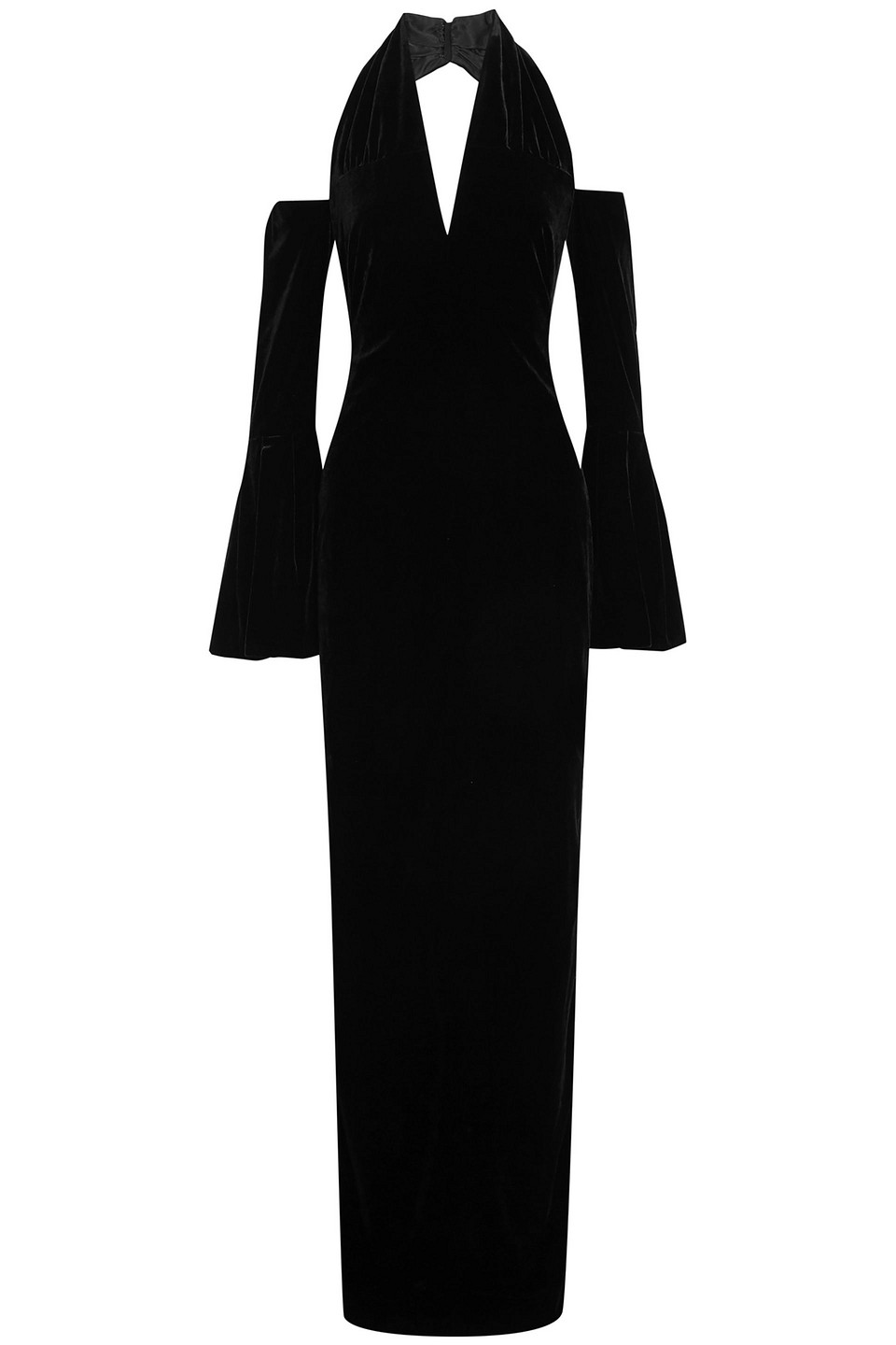 tom ford - cold-shoulder velvet halterneck gown - black - it 36