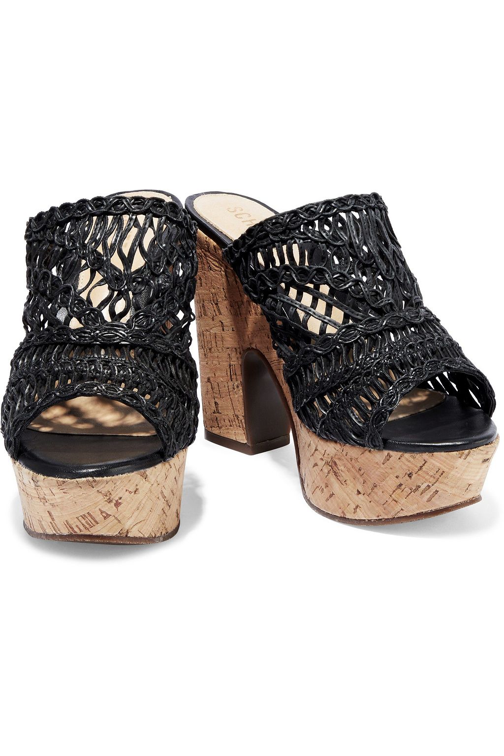 SCHUTZ Faux leather and cork platform mules