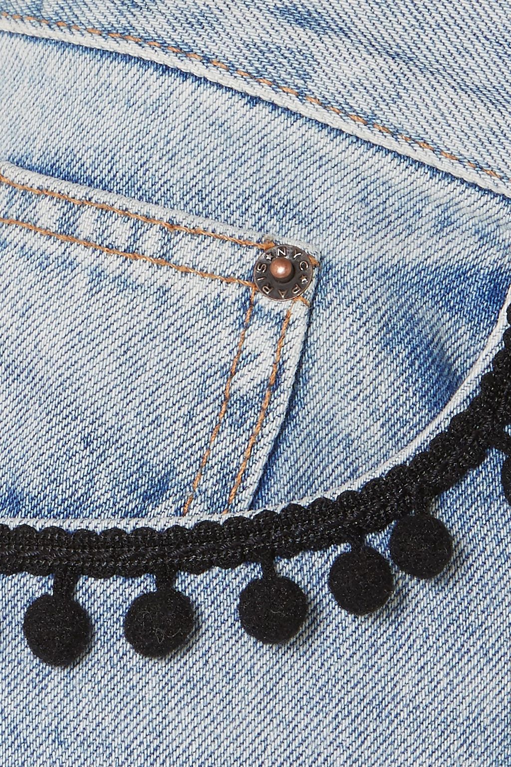 MARC JACOBS Pompom-embellished denim mini skirt