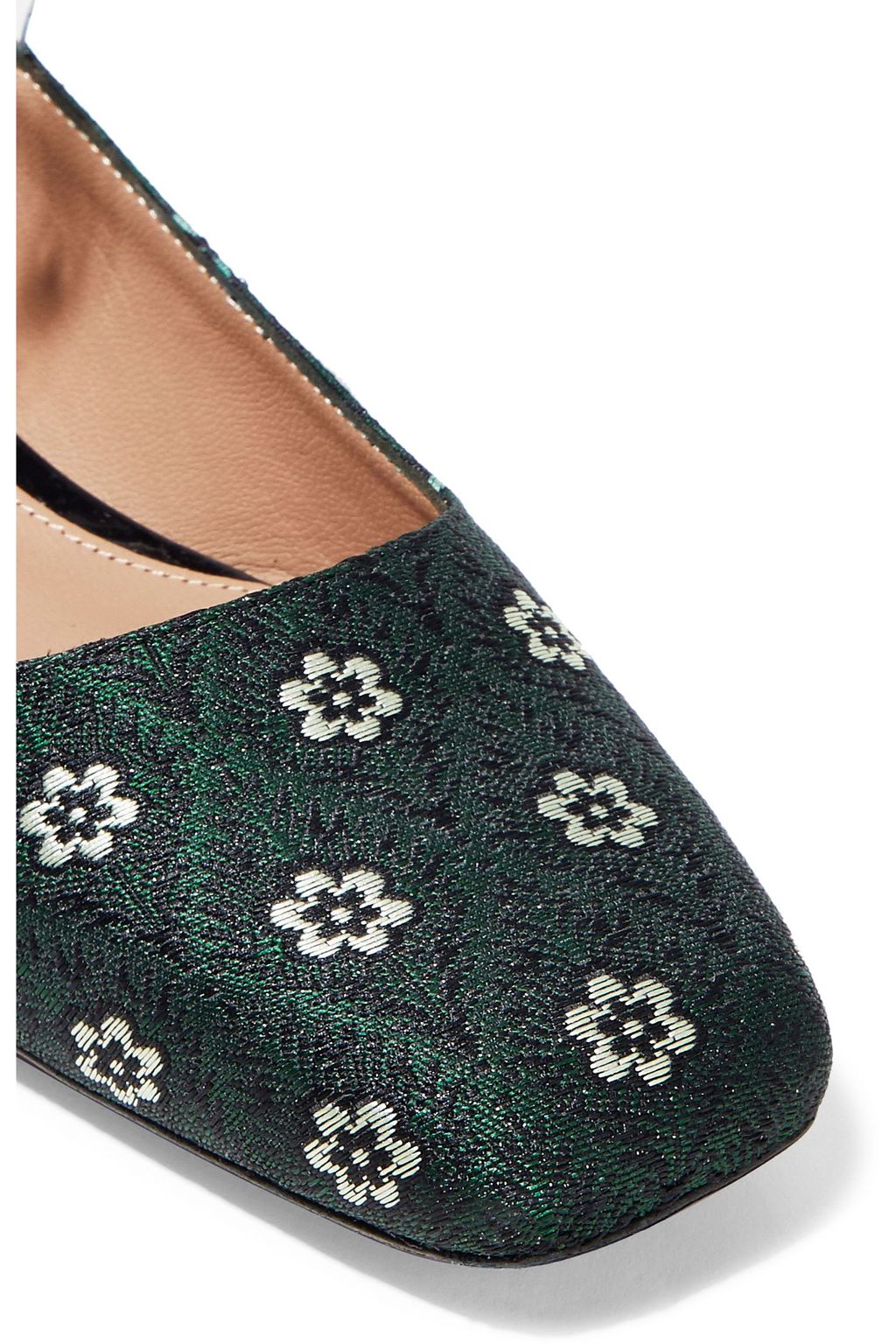 ALEXACHUNG Crystal-embellished PVC-trimmed floral-jacquard Mary Jane flats