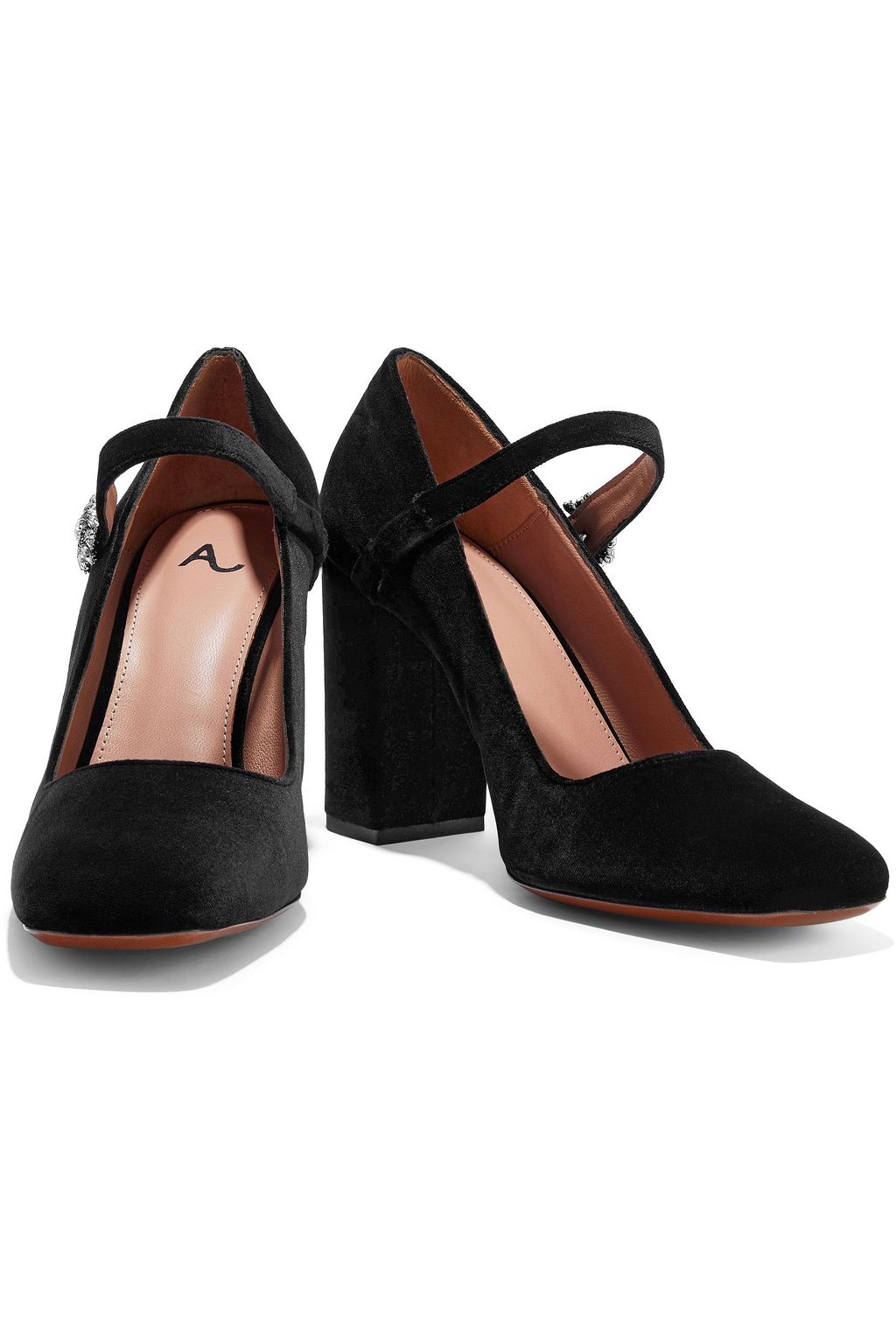 ALEXACHUNG Crystal-embellished velvet Mary Jane pumps