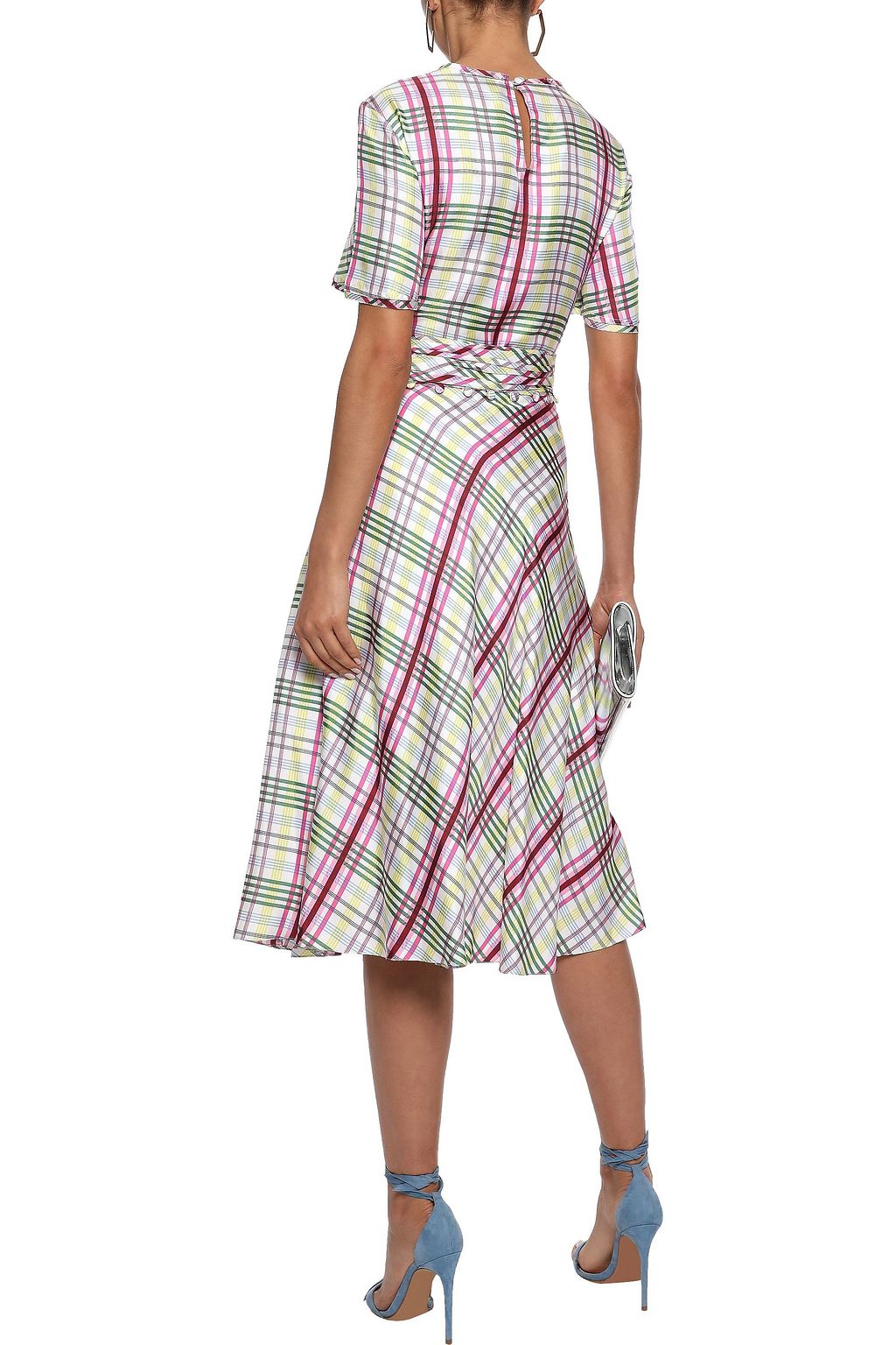 PRABAL GURUNG Moore tie-front checked silk-twill midi skirt
