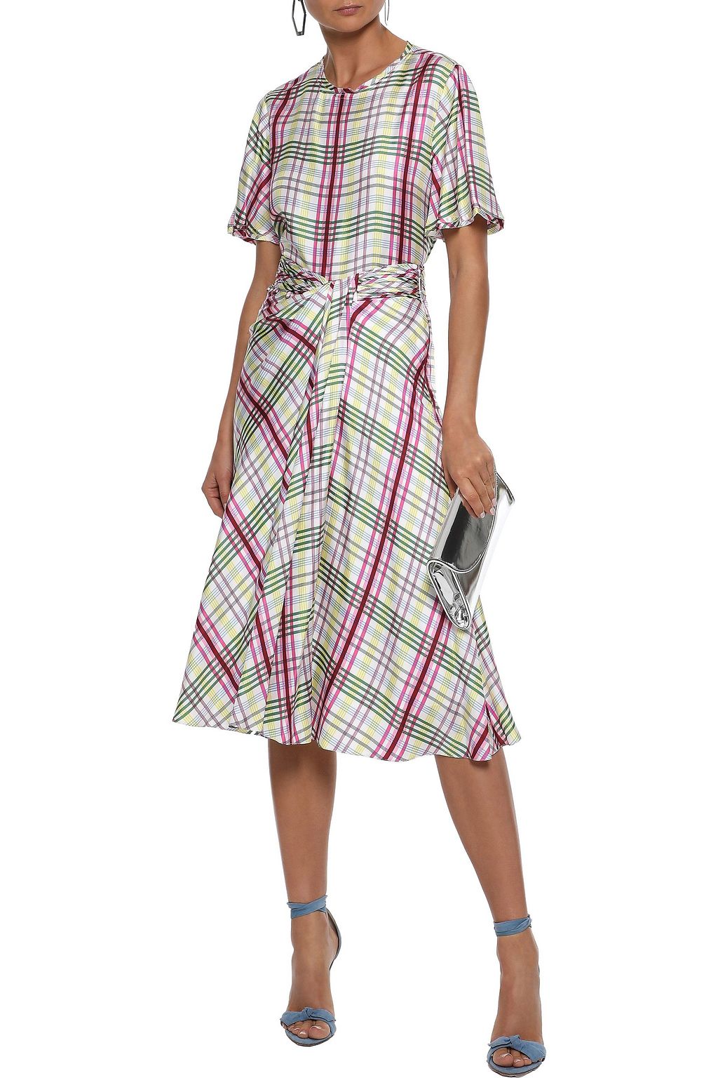 PRABAL GURUNG Moore tie-front checked silk-twill midi skirt