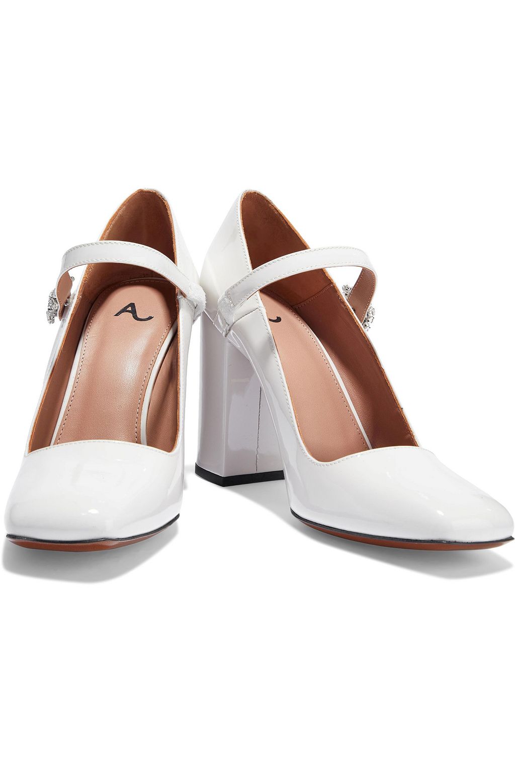 ALEXACHUNG Crystal-embellished patent-leather Mary Jane pumps