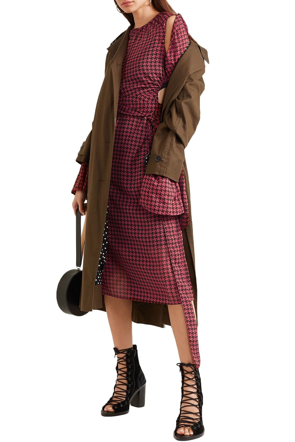 ROKH Convertible houndstooth georgette midi dress