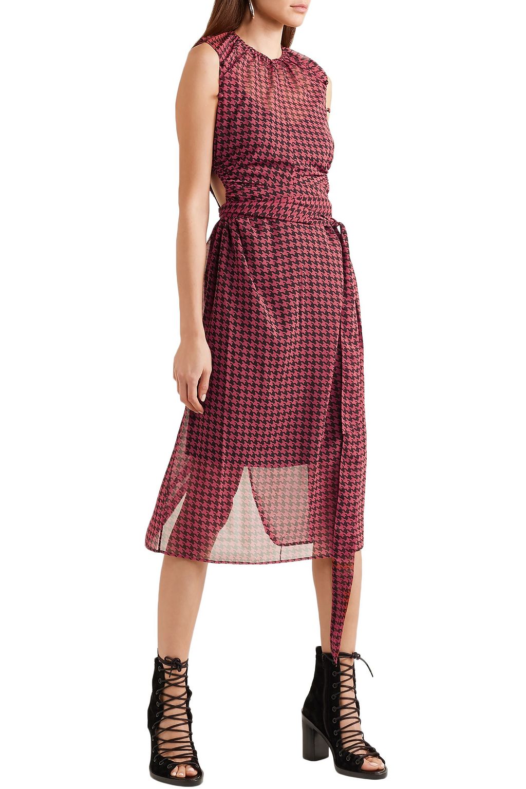 ROKH Convertible houndstooth georgette midi dress