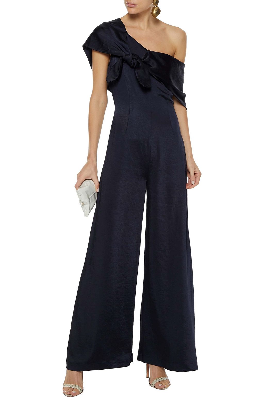 PAPER LONDON One-shoulder knotted satin jumpsuit