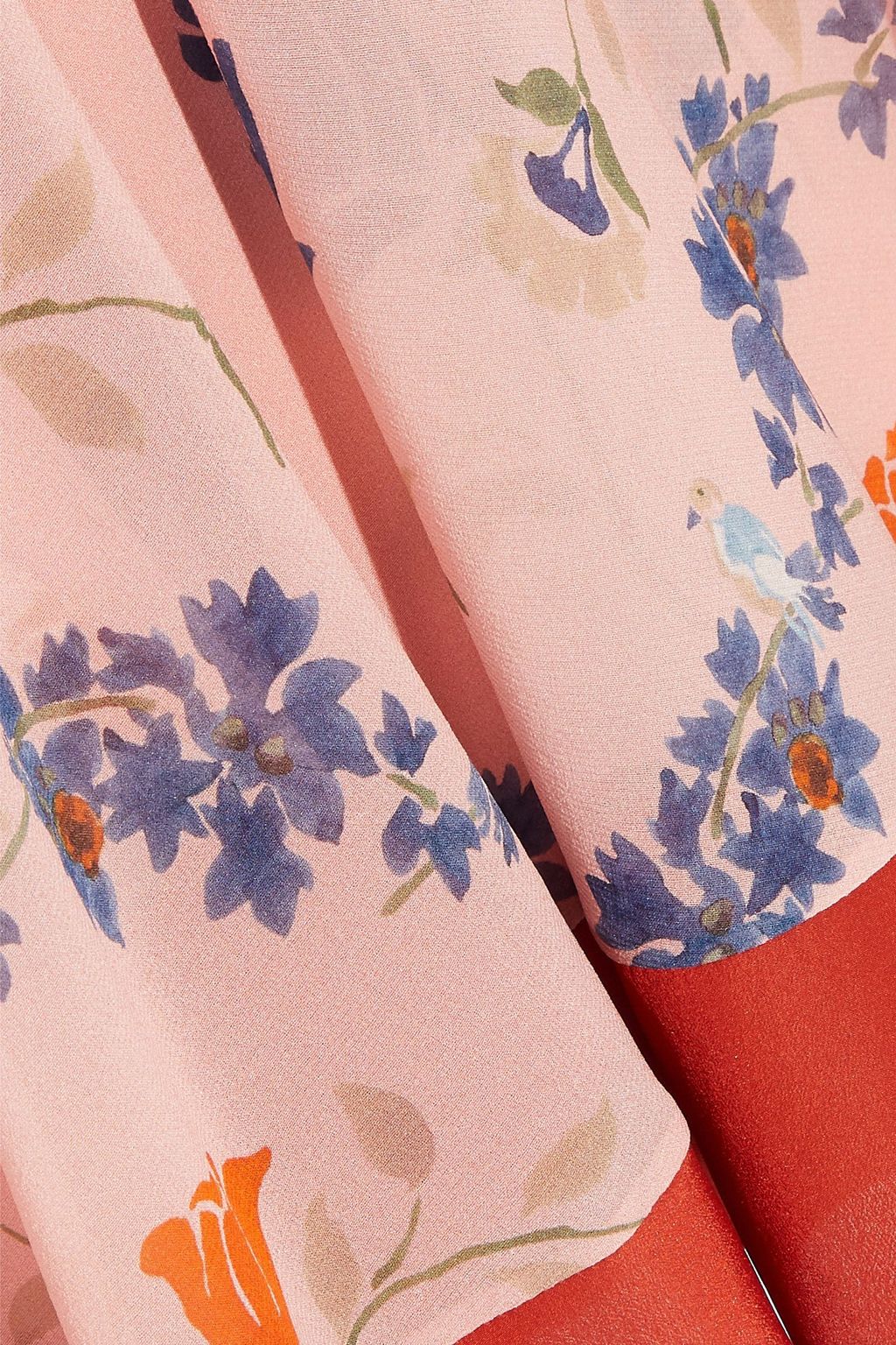 REDVALENTINO Crepe de chine-trimmed floral-print silk-blend chiffon mini dress