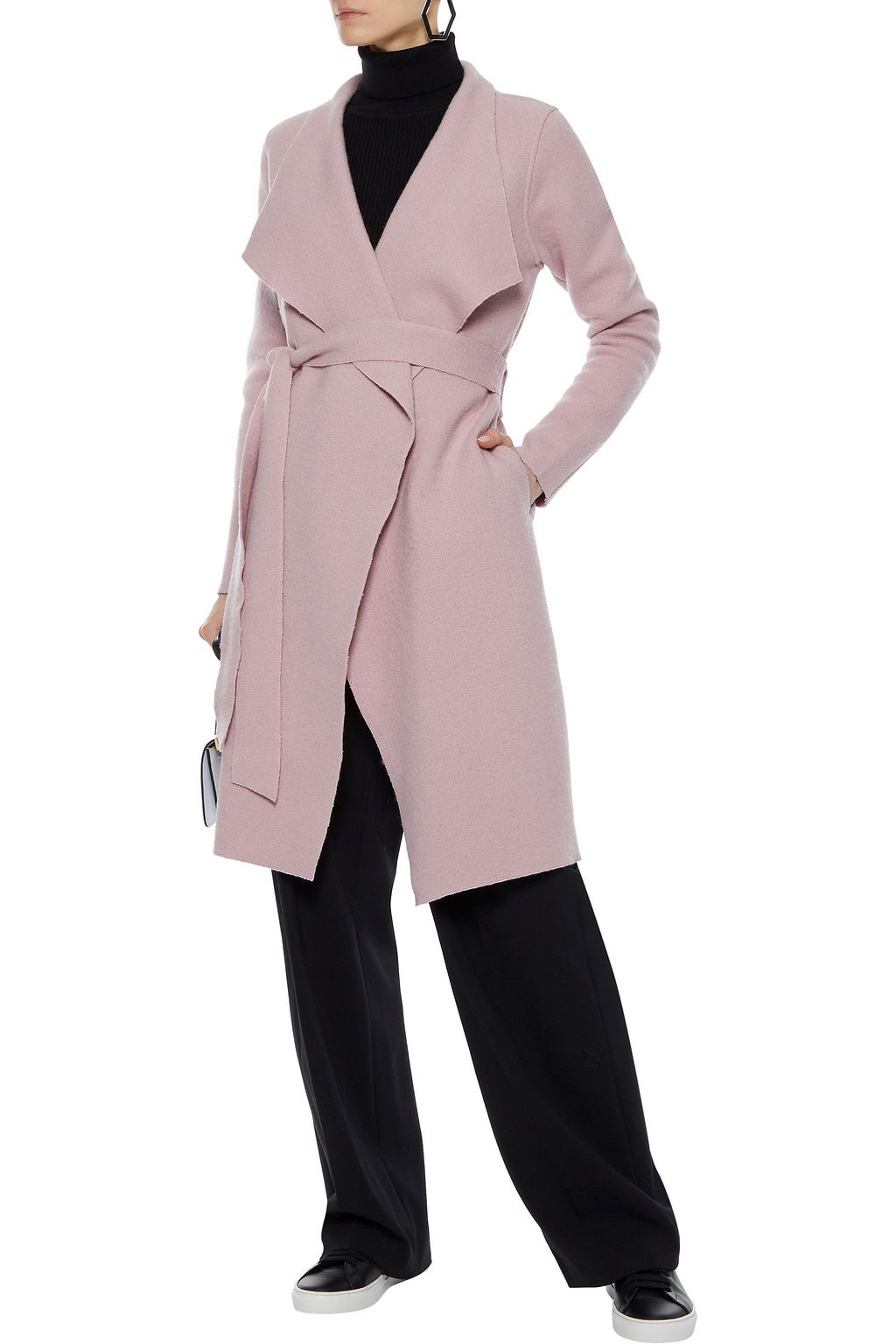 LINE Cotton and wool-blend wrap coat