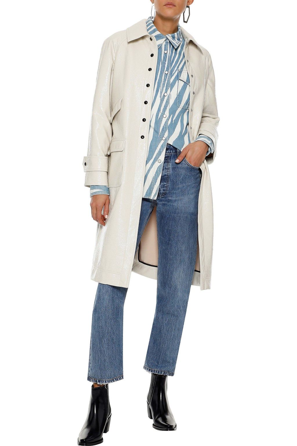 ALEXACHUNG Appliquéd crinkled faux leather coat