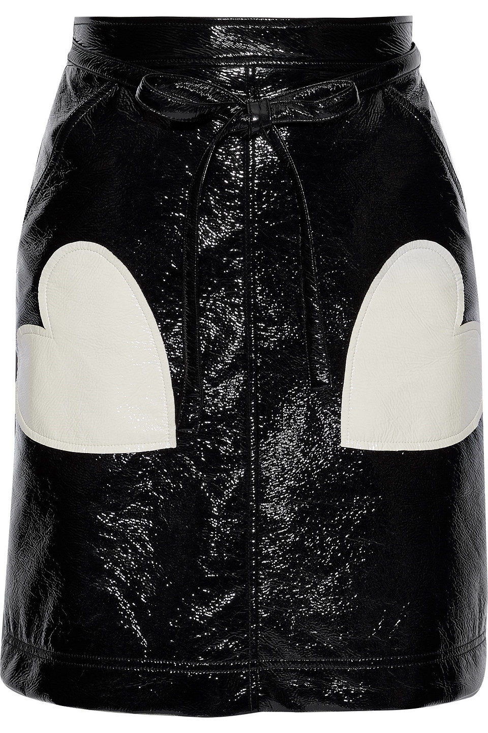 alexachung - appliquéd crinkled faux patent leather mini skirt - black - uk 8