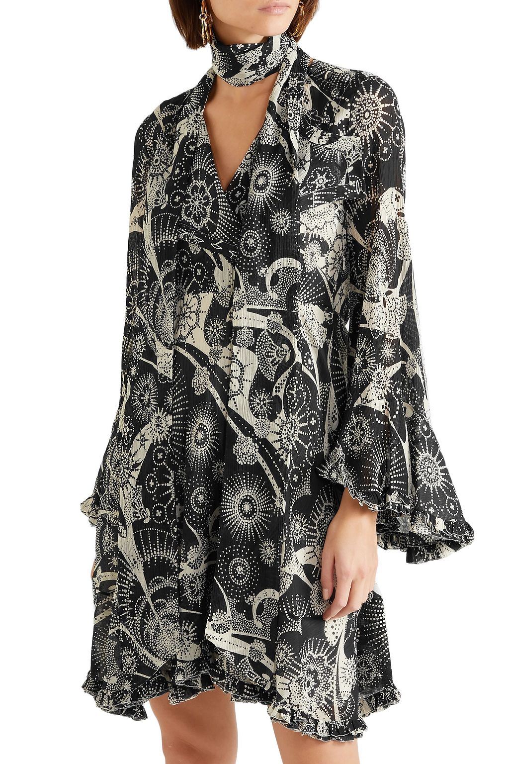 CHLOÉ Printed cotton and silk-blend georgette mini dress