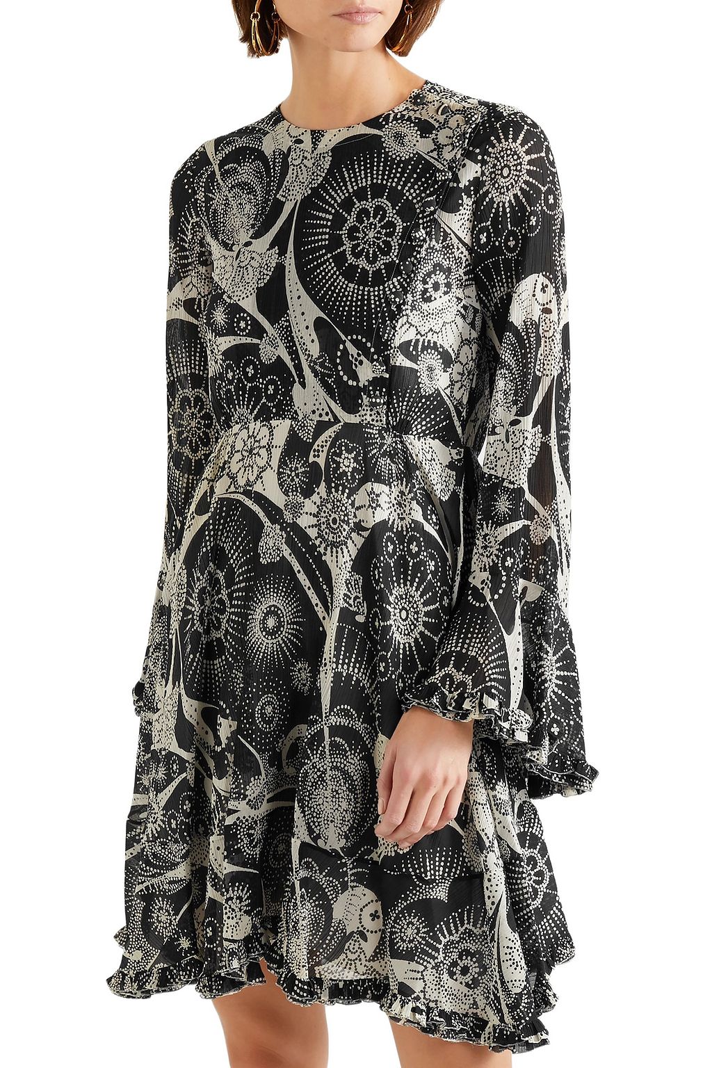 CHLOÉ Printed cotton and silk-blend georgette mini dress