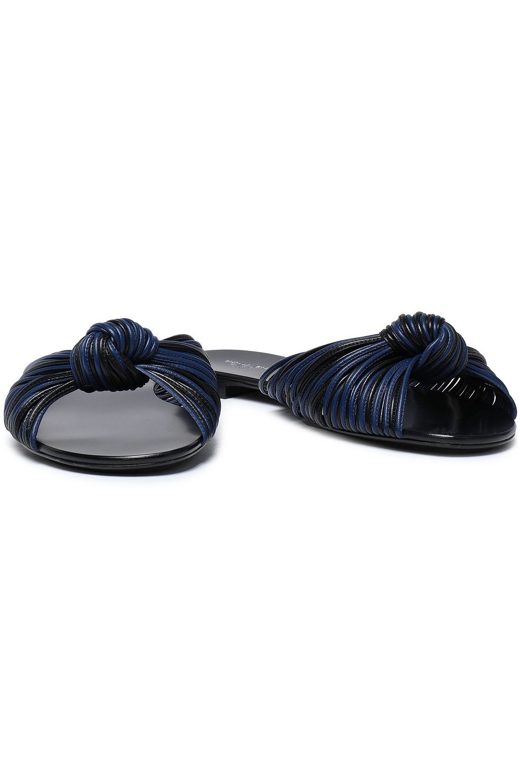 flat black leather slides