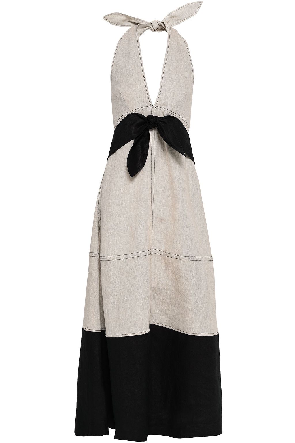 PAPER LONDON Bow-detailed linen halterneck maxi dress | THE OUTNET