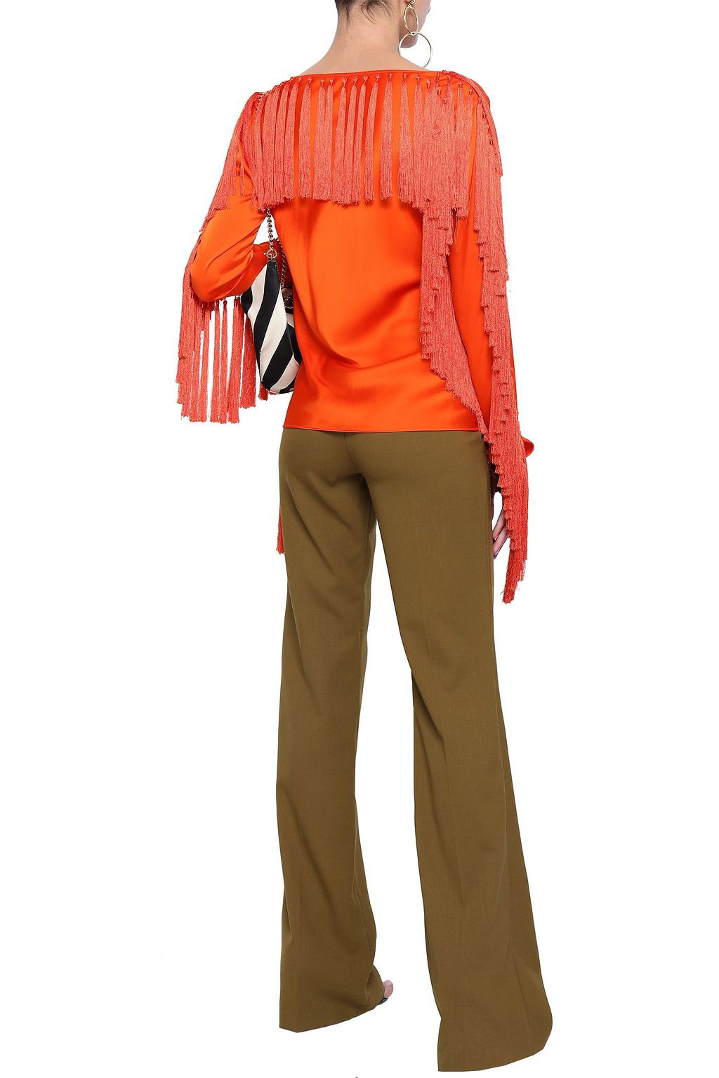 DIANE VON FURSTENBERG Fringe-trimmed satin blouse