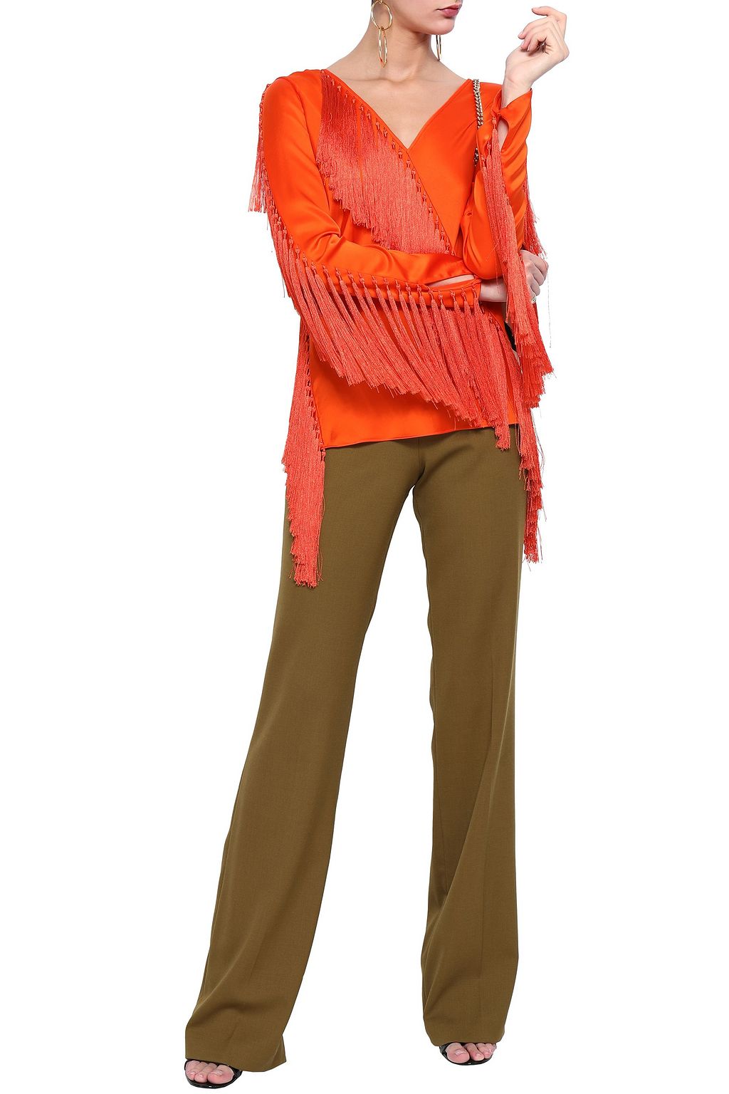 DIANE VON FURSTENBERG Fringe-trimmed satin blouse