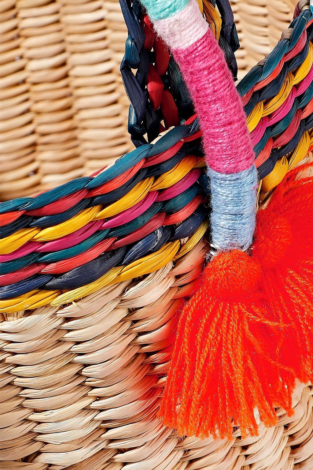 NANNACAY Nica tasseled woven straw bucket bag