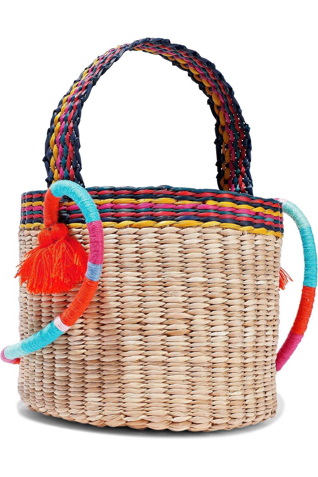 NANNACAY Nica tasseled woven straw bucket bag