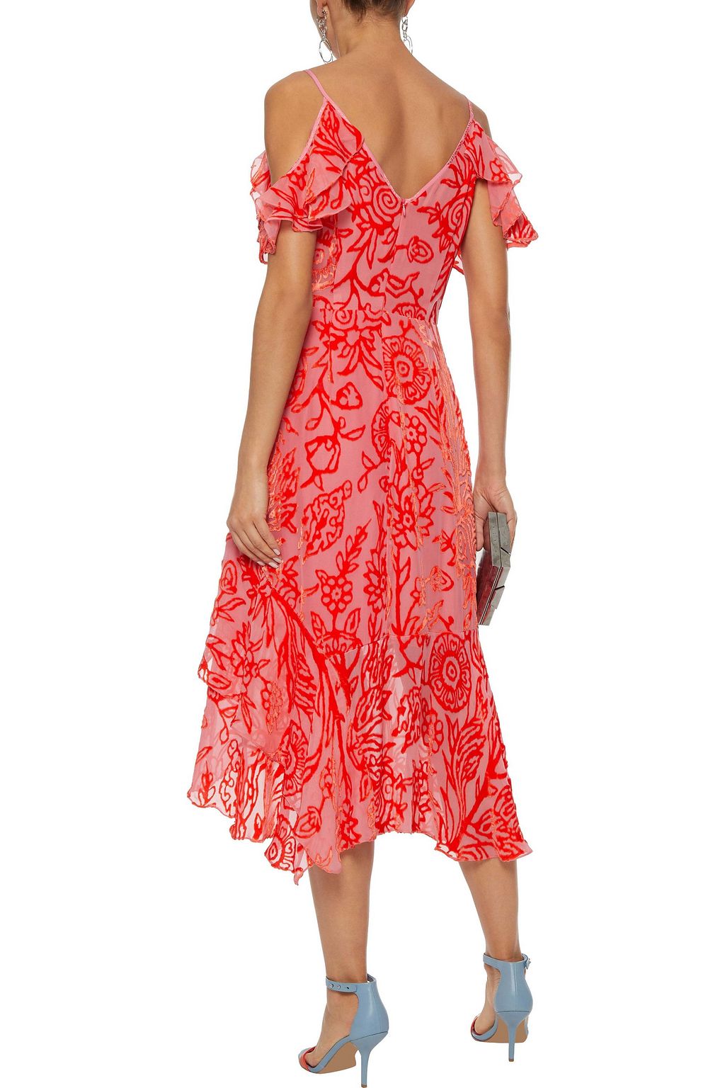 PETER PILOTTO Cold-shoulder ruffle-trimmed devoré-organza midi dress